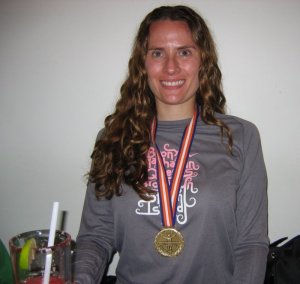 wearing my medal!! and with my...mmmm...recovery beverage!!